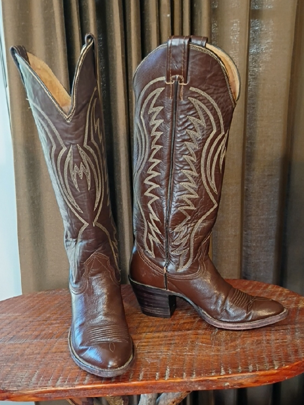 Vintage Brown Leather Cowboy Boots with Stitch Detail By Nocona